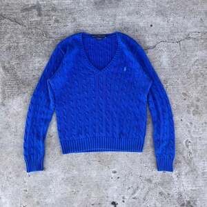 Vintage Ralph Lauren Sport Blue Cable Knit V-Neck Sweater Size XL